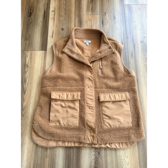 FLX Sherpa Fleece Vest Cinnamon Brown Soft Women's XL Snap Pockets - Picture 1 of 6